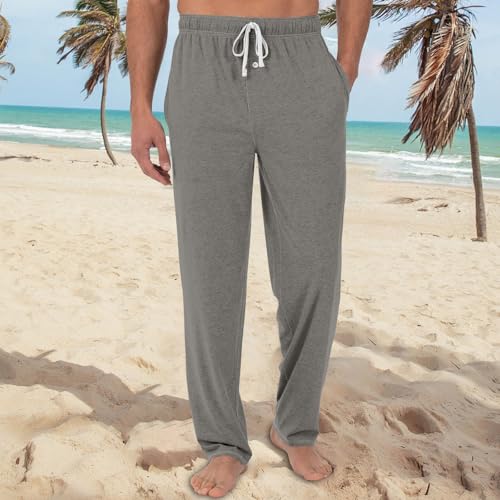 Mens Pajama Pants, Soft Cotton Sleep Lounge Pants Solid Plaid Comfort Soft Sleep Pant with Pockets and Drawstring2