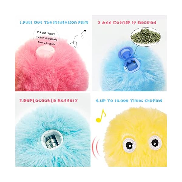 Buntyjoy cat toys, interactive cat toys for indoor cats exercise, 3 pack fluffy plush chirping catnip toys, fun kitty kitten kicker toys - image 5