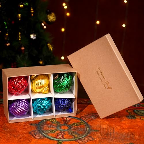 Image of IndianShelf 6 Colourful Christmas Balls Ornaments- Glass Christmas Ornaments- Multicolor Glass Tree Balls- Large Christmas Ornaments- Vintage Ball Ornaments for Christmas Tree