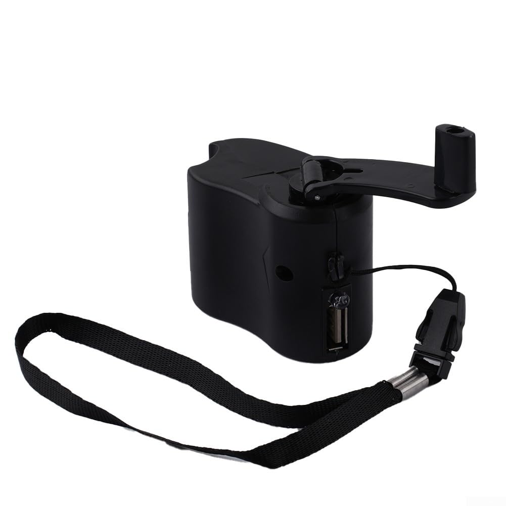 Generatore di carica a manovella USB, a dinamo manuale, per viaggi, ufficio, attività all'aperto, portatile, leggero, con indicatore luminoso (nero)