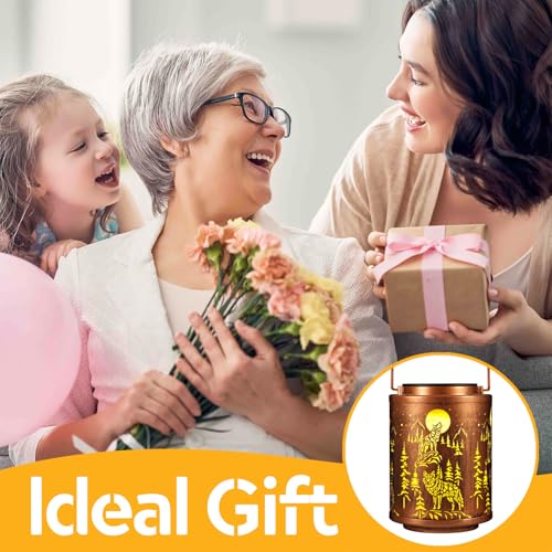Image of Solar Lanterns Garden Decor Birthday Gifts for Women Mon Grandma Metal Hanging Solar Lights Waterproof Outdoor Decoration for Outside LED Lanterns for Yard Patio Lawn Pathway(Wolf)