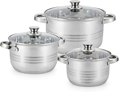 Stainless Steel Cookware Pot Set of 3 with Glass Lids