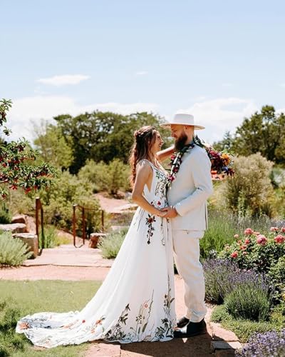 Floral Wedding Dresses for Bride Embroidered Chiffon Bridal Dress Long Boho Outdoor Wedding Gowns4