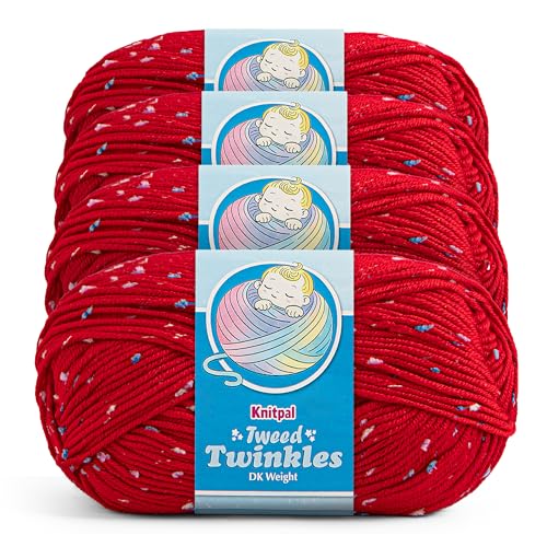 Image of Tweed Twinkles Soft Baby Yarn for Crocheting, 4-Pack (696Yds / 400G), Free Patterns - Acrylic Baby Blanket Knitting Yarn with Flecks - Size 3 DK Light Worsted Weight - Apple Red