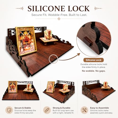 Image of Zesta Wooden Mandir for Home Big Size | DIY Pooja Mandir with LED Spot Light | Devghar Cabinet for Living Room or Office | Wall Mounted Pooja Unit for Home (Brown Small)