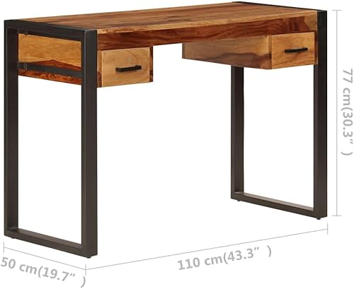 Miniatura 3 de vidaXL Escritorio de madera maciza, escritorio de estilo industrial con 2 cajones, marco de acero duradero, muebles multifuncionales de oficina en