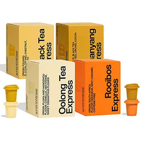 Saturnbird Express Tea, 4 Flavors, Premium Instant Tea Powder, Rooibos/Fuliang Black Tea/Oolong Tea/Yuanyang Coffee Tea Drink, Cold Brew Tea, Freeze-Drying Tech, Ice/Hot Water/Milk, No Additives, Variety Pack (4 Packs, 48 Count Total) #TOP26