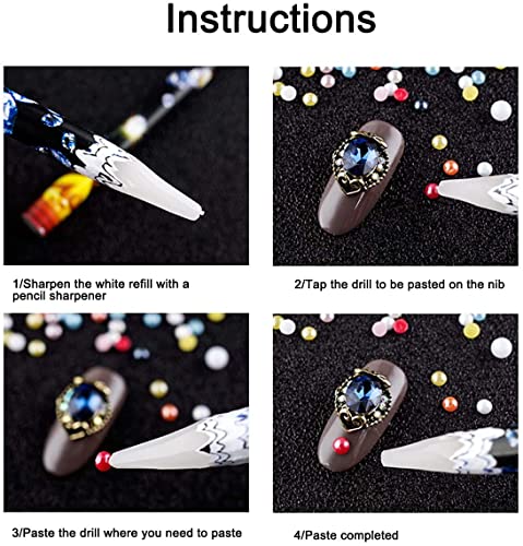 JP Arts & Crafts 5Pcs Rhinestone Picker for Nail Gems Soft Wax Pencil Wax Pen for Diamonds for Nails Nail Pencil Dotting Pen Diamond Painting Pen Tool Accessories - Image 4
