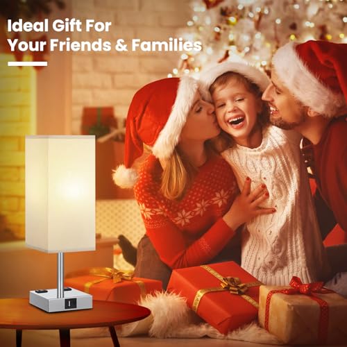 Siljoy Bedside Table Lamp For Bedroom 3 Way Dimmable Nightstand Lamp With Usb C+A Charging Ports & Dual Ac Outlets Touch Control Small Lamp With Beige Fabric Shade For Living Room Dorm thumb #3