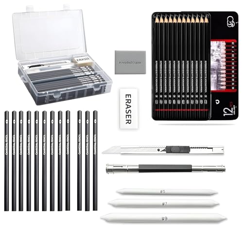 Image of DaKos Professional Sketching Set for Artists, Drawing Tool Kit for Beginners, Complete Sketching Pencil Set for Kids with Easy Carry Canvas Rolling Pouch & Storage Box (50 Pcs.)