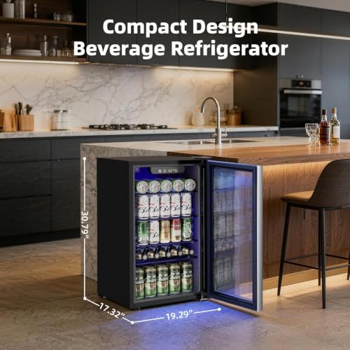 Image of Antarctic Star mini fridge -130 can beverage refrigerator cooler glass door for soda beer or wine, small drink dispenser for home, office bar 3.2cu.ft