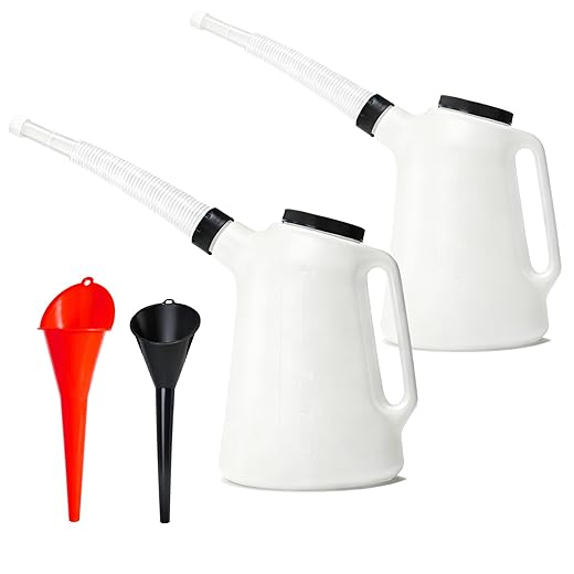 5 Quart Oil Jug with Spout Motor Oil Dispenser Oil Measuring Container Automotive Funnels Set Translucent Plastic 2 Pack