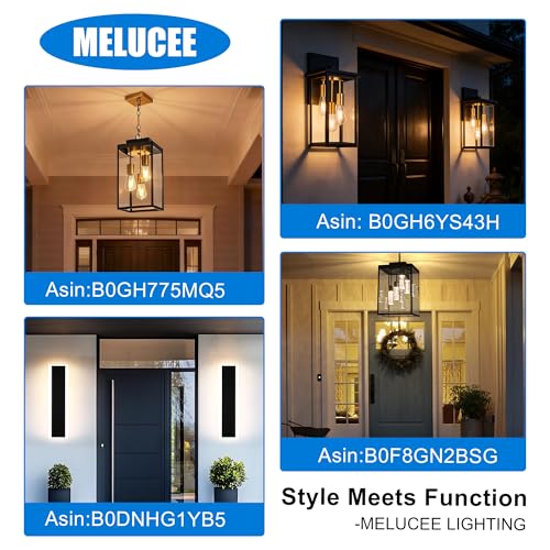 MELUCEE 16.5" Large Outdoor Wall Lanterns 2 Pack in Black Brass, 3 Light Modern Farmhouse Exterior Lighting Fixtures with Clear Glass Waterproof Outside Sconce for Garage Porch Patio House by MELUCEE - Image 9