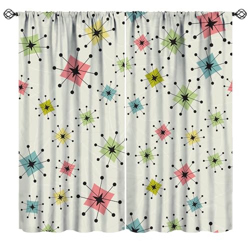 Vintage Atomic Star Curtains, Boho Blackout Drapes 42x45