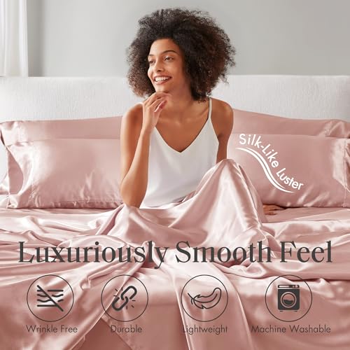 Image of Madison Park Essentials Satin Sheets Queen Size Bed Set, 6 Piece, Blush