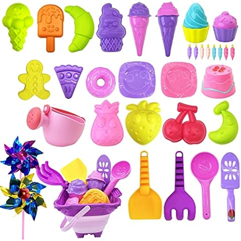 Huanlemai Ice Cream Snow Toys for Kids 3-10 with Collapsible Bucket, Mesh Bag, Cupcake, Cake, Fruits, Dessert Molds, Sandbox Tool Ideal Holiday for Toddlers Boys/Girls Winter Outside Snow Games Cover