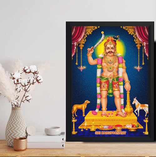 Image of ZirFrame Lord Karuppanasamy Premium 18 m Padi Karuppusamy Photo Frame for Wall Decoration | HD Divine Tamil God Artwork with Durable Wooden Frame | Spiritual Home Temple Decor Gift for Pooja Room, Living Room, Office | Traditional South Indian Devotional Wall Art Frame (Black, Large)