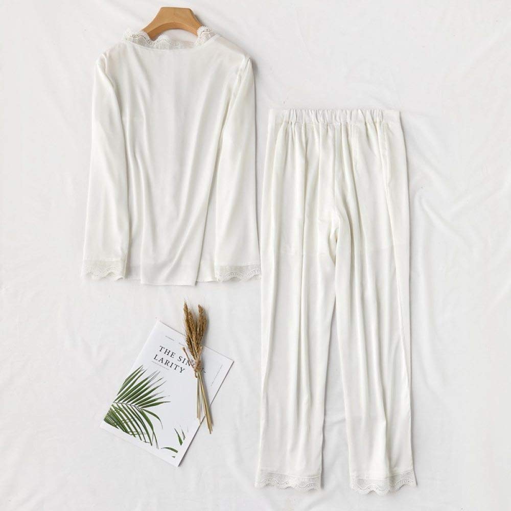 Pijamas De Mujer,Conjunto De Pijama De Satén De Seda De Hielo De 2 Piezas Elegante Con Cuello En V Ropa De Dormir Fina Con Botones Y Manga Larga De Color Puro Pantalones Comfy Loungewear Para Damas,