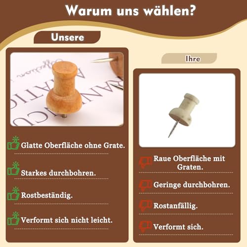 Namner 50 Stück Holz Reißzwecken, Natürliche Pinnadeln für Pinnwand & Weltkarte, Pinnwand Nadeln für Korkboard, Schwarzes Brett, Büro & Zuhause