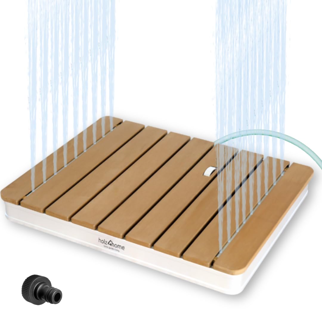 holz4home® Bodendusche als Gartendusche oder Pooldusche I Eckig aus WPC und Aluminium I Höhenverstellbarer Wasserstrahl mit Fußrad I Saunadusche Outdoor mit Gartenschlauchanschluss