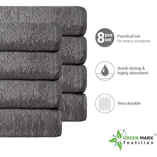 NatureMark 8er Spar-Pack Frottier Handtücher, Handtuch-Set, 50 x 100 cm, Anthrazit grau, 100% Baumwolle