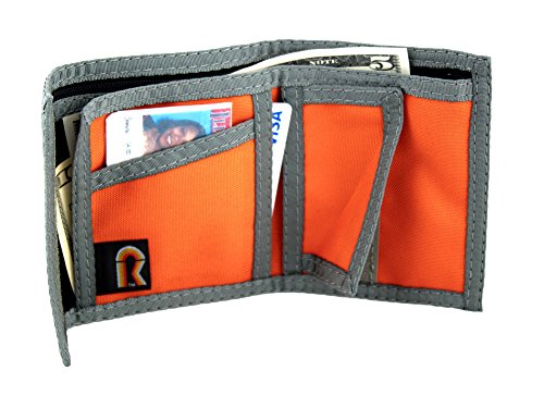 California Bifold Nylon Wallet w/Inside Pocket. Hook & Loop Closures. USA Made (Orange w/Foliage Trim)