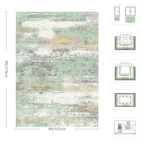 Image of 6x9 Area Rugs, Abstract Modern Ultra Soft Washable Rug, Non Slip Carpet with Rubber Back Stain Resistance Rugs for Living Room, Bedroom, Dining Room Decor(Light Green /Cream)