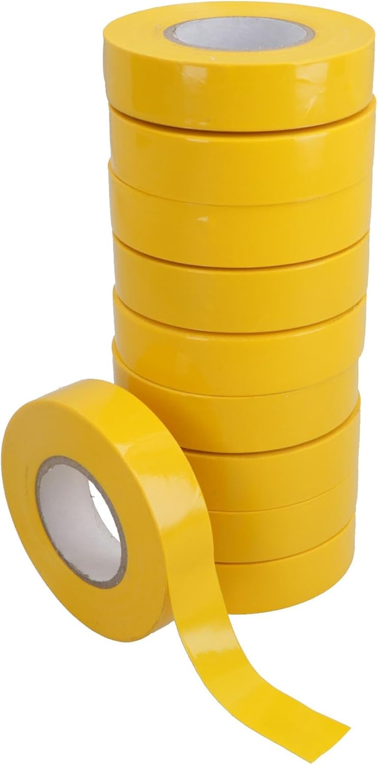 YELLOW electrical insulation tape 19mm wide x 20 metres long (pack of 10) TE486