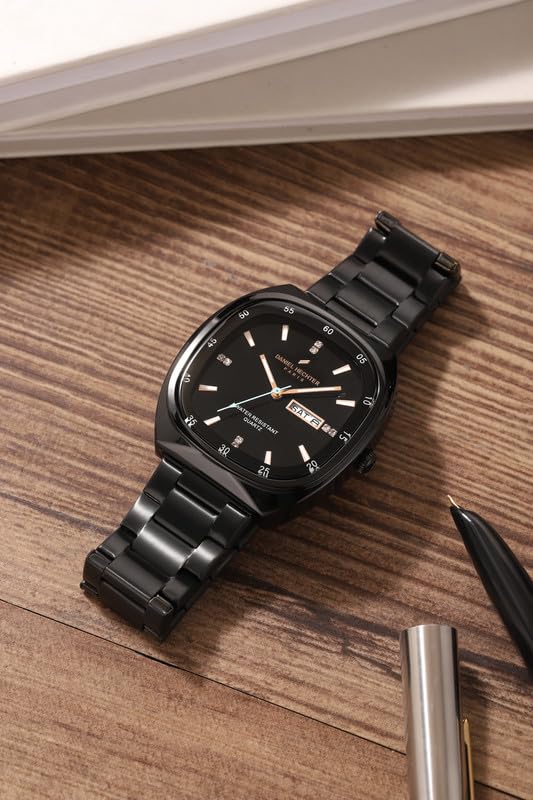 Image of Daniel Hechter Paris Bercy Collection Analog Quartz Watch for Men with Square Dial, Day-Date Display, Crystal Hour Markers and Stainless Steel Strap - DHM1053