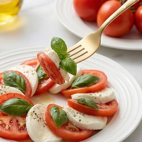 Image of 6.7 inch Aurum Gold Salad Forks with Floral Printed Handle | Set of 5 Durable Stainless Steel Fruit Forks | Mirror Polished Silverware for Home, Restaurants, and Gift Giving