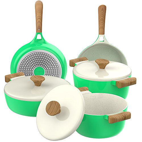 Vremi 8 Piece Ceramic Nonstick Cookware Set - Induction Stovetop Compatible Dishwasher Safe