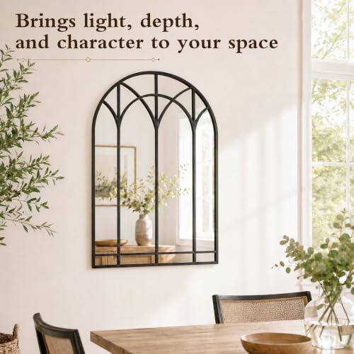Image of Saliwa Black Arched Mirrors for Wall, 35.5 inch x 23.6 inch Wall Mirror for Entryway, Living Room, Bedroom, Bathroom, Fireplace, Window Mirror with Metal Frame