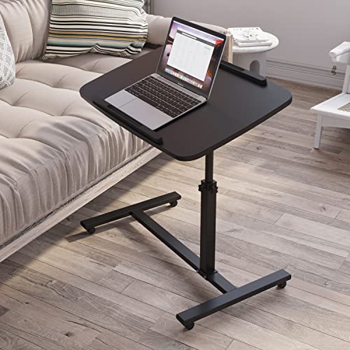 Image of Laptop Table Mobile Adjustable Height Portable Desk Notebook Swivel PC Computer Rolling Desk with Wheels, Laptop Stand for Couch Bedside Hospital Bed Table