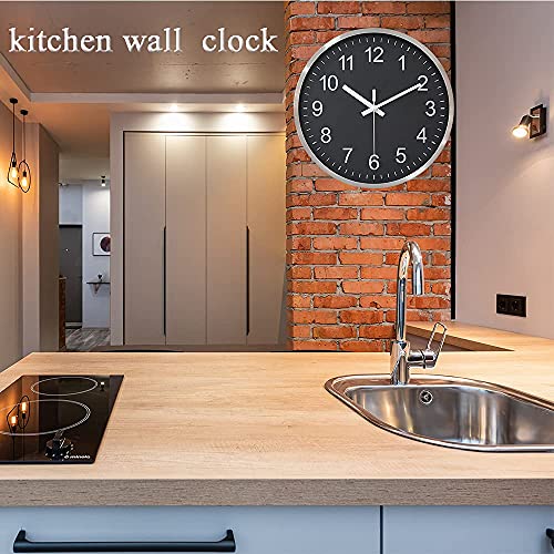Image of HZDHCLH Modern Wall Clocks Battery Operated 12 inch Silent Non Ticking Wall Clock for Living Room Bedroom Kitchen Office Decor (Aluminum-Black)