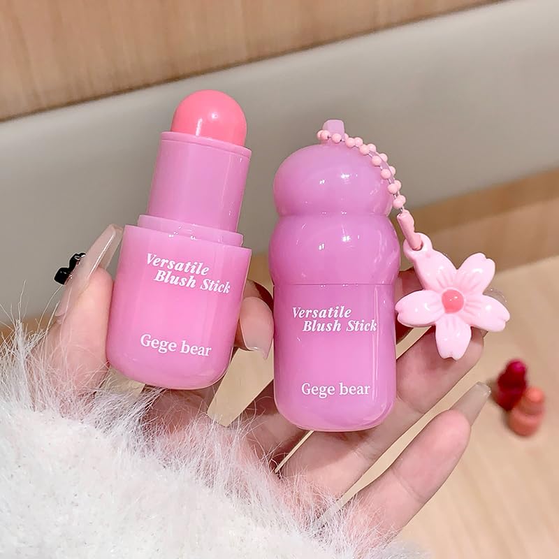 Image of Gege Bear Multi Purpose Powder Blusher Stick | Cream Blush Jelly Texture | Easy Application No Brush Required | Long Lasting Buildable Color Pink Peach | Cute Blush Tint for Cheeks and Lips | Jelly with Glossy Dewy Finish | Portable Face Makeup for Women Girls (03# Snow Peach, 3.8g)