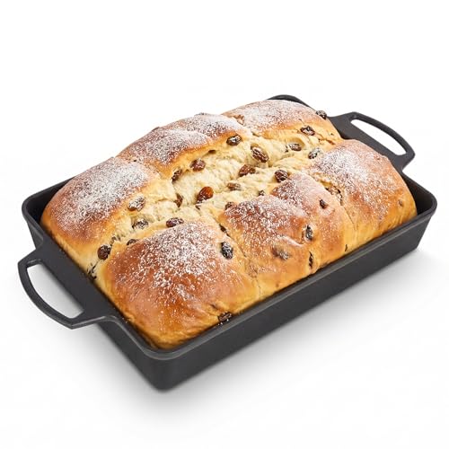 9x13 Inch Pre-Seasoned Cast Iron Detroit Pizza Pan 4.8 Quart Deep Rectangular Bake Dish for Oven and Grill 1 Pack