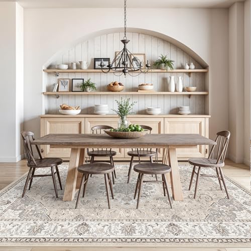 8x10 Living Room Rug for Family- Washable Oriental Stain Resistant Rugs for Bedroom Nursery Non Slip Ultra Soft Carpet for Dining Room Medallion Farmhouse Home Decor Floor Decoration Mat (8x10 Beige)