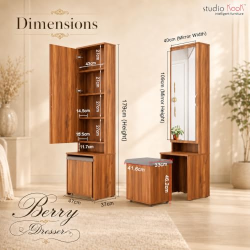 Image of Studio Kook Berry Dressing Table with Mirror & Stool, Amber Walnut