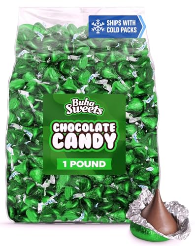 Milk Chocolate Candy in Green Foil - 1 Pound Bulk Bag Halloween Candy Individually Wrapped Classic Chocolate Drops for St. Patrick’s Day, Holidays, Party Favors, and Gifts - Approx. 100 Pieces