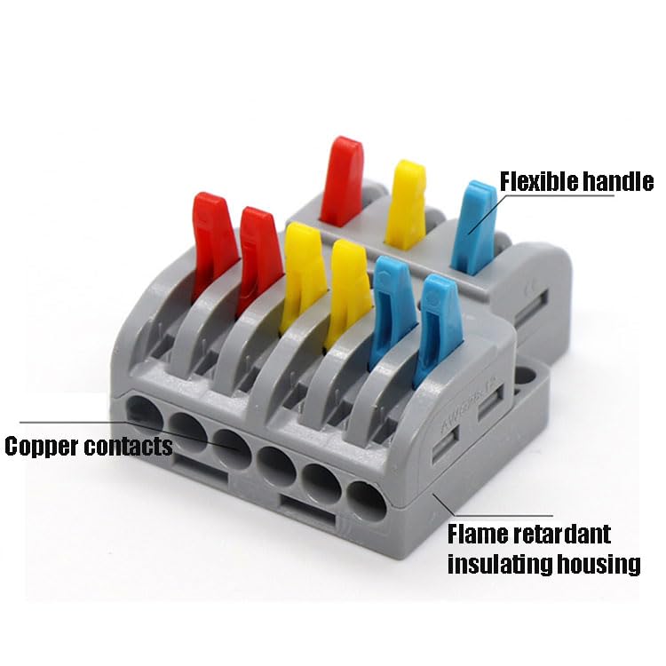 Image of ZIVIK 3 in 6 Out Electrical Wire Connector,10 Pcs Splicing Wire Terminal Block, Three Head 6 Way 250V Nylon Copper Block Terminal Wire Jointer Cable Conductor Clamp, Push-in Connectors