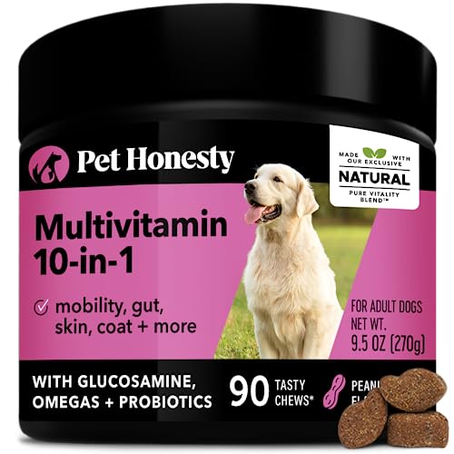 Pet Honesty Dog Multivitamin - 10 in 1 Dog Vitamins for Health & Heart - Fish Oil, Glucosamine, Probiotics, Omega Fish Oil - Dog Vitamins and Supplements for Skin and Coat (Peanut Butter 90 ct)