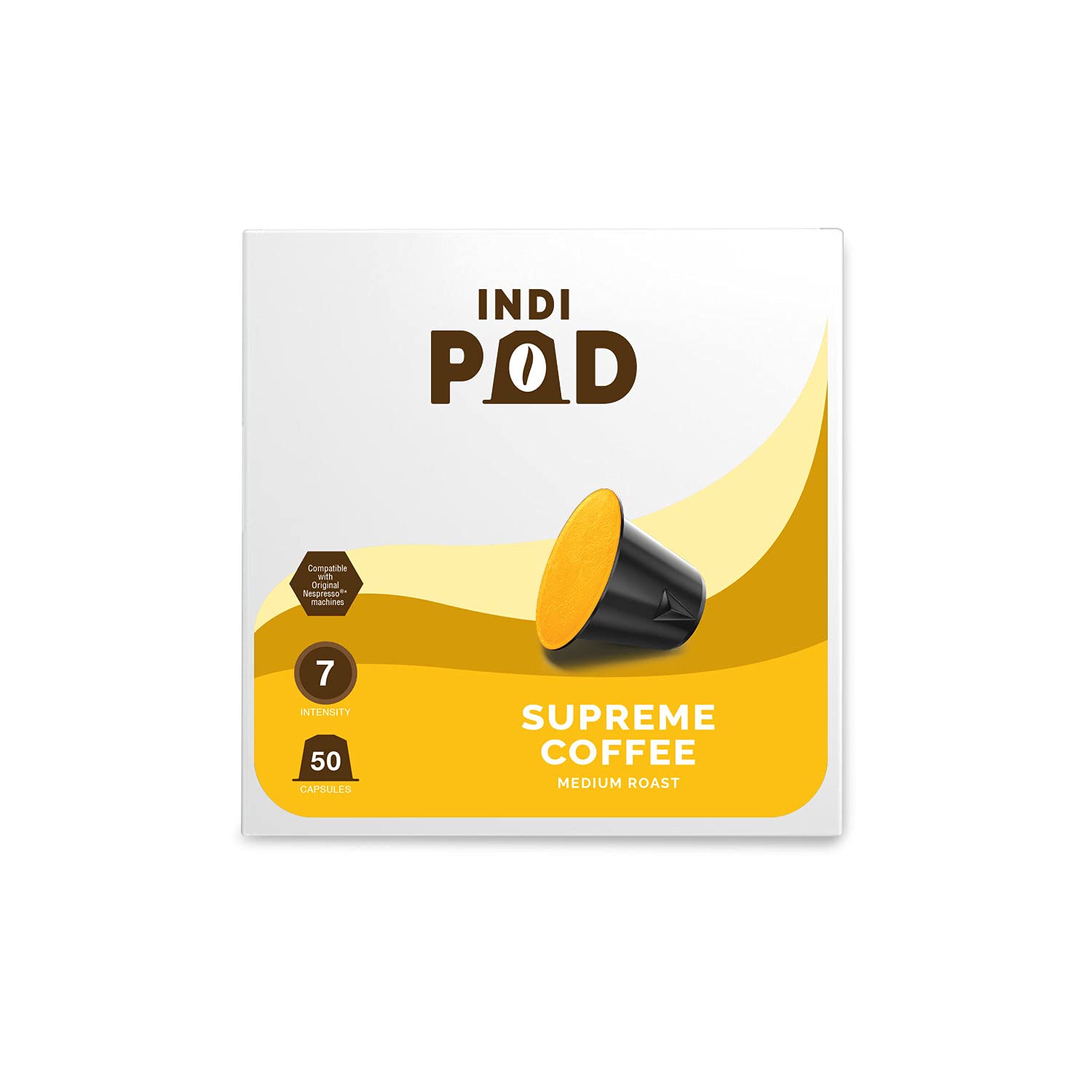 Indi Pod Coffee, Nespresso Compatible Coffee Capsules, "Supreme Coffee Pods", Medium Roast, Intensity 7 of 10, Freshly Roasted Coffee Using Specialty Indian Coffee Beans, Includes 50 Coffee Pods (Medium)