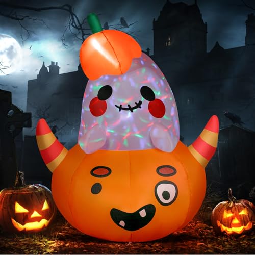 Alupssuc 5ft Halloween Inflatables Pumpkin Ghost Outdoor Decorations Blow Up Giant Cute Scary Yard...