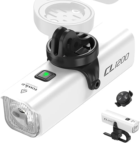 TOWILD CL1200 Luces de bicicleta para conducción nocturna, compatibles con montaje GarminGoPro, faro brillante de bicicleta de 1200 lúmenes, batería