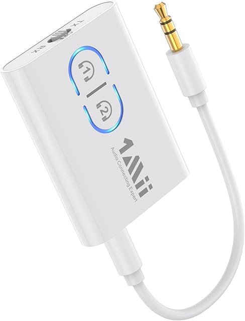 1Mii Bluetooth Transmitter Receiver for TV/Airplane to Headphones, Bluetooth 5.3 AUX/RCA Audio Adapter with AptX Adaptive/Low Latency/HD Audio, Dual Link, Wireless Receiver for Home Stereo, Boat, Gym