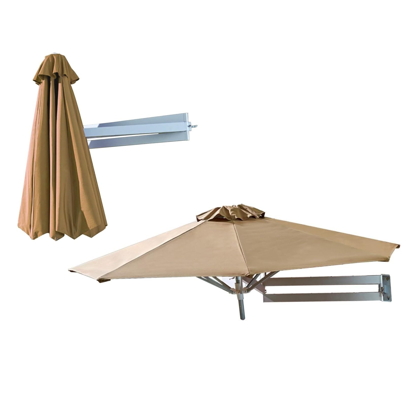 RDHMJSJAZ Patio Umbrella,Wall-mounted Shading Umbrellas, Outdoor Wall Parasol With Metal Pole, Tilting Sunshade Umbrella, Aluminium Frame Sun Umbrella(Khaki,2.5m)