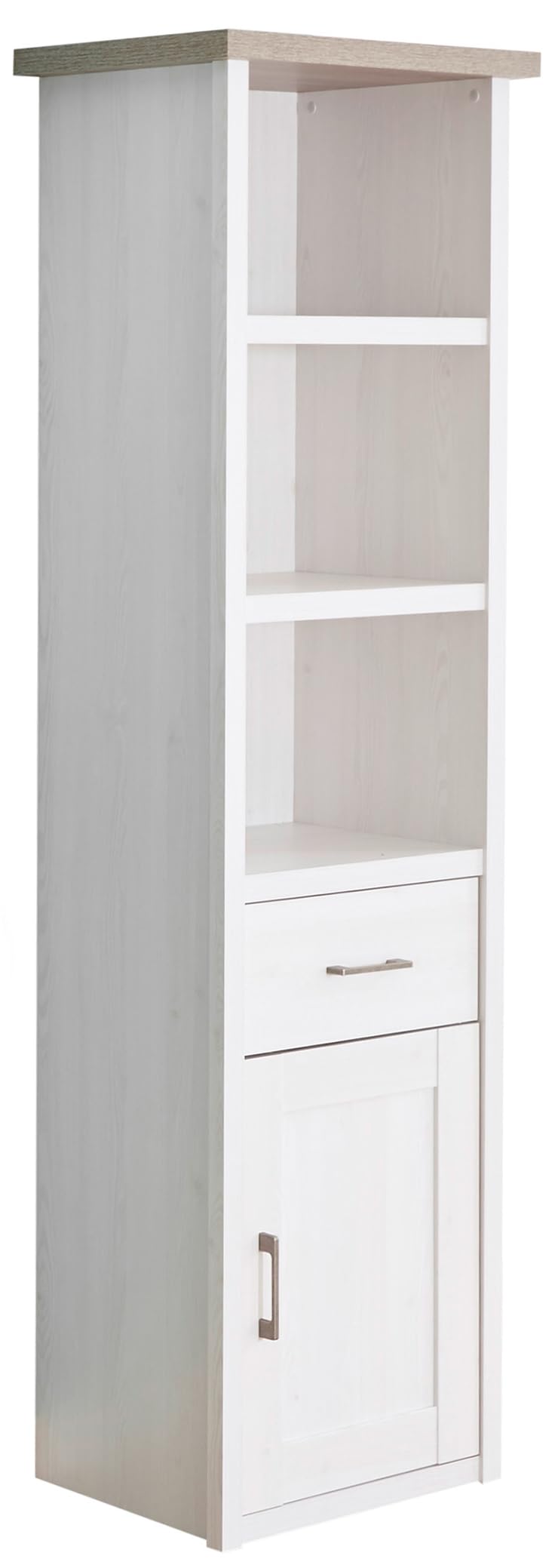 Jugendzimmer Luca- Kinderzimmer Komplett Set in Pinie Weiß mit Absetzungen in Trüffel, Drehtürenschrank - Verschiedene Set Varianten wählbar (5 teilig)