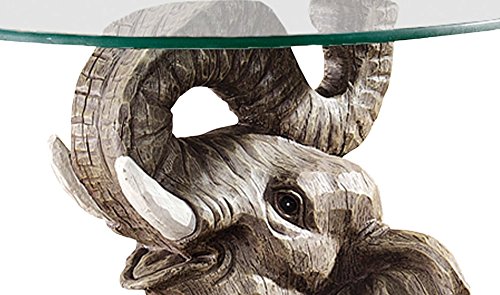 Design Toscano Good Fortune Elephant Glass-Topped Table, 16" Diameter X 21½" High #TOP7