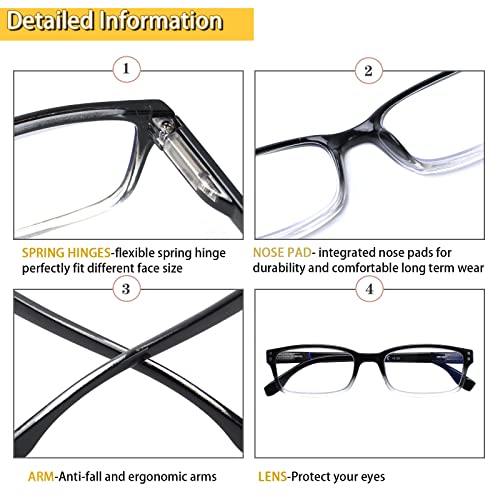 Image of Kerecsen 4 Pack Reading Glasses for Men and Women with Spring Hinges, Lightweight Black Rectangular Readers Eyeglasses (4 Pack Black /Clear, 1.5, x)