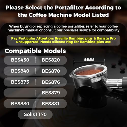 Image of IKAPE Espresso 54mm Portafilter, Coffee Portafilter with Silicone Handle, Fits 54mm Breville Barista Series BES870 /878 /880 Machine & Solis Barista Machines, with 16g Capacity Filter Basket